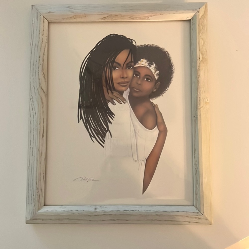 Dexter print still in plastic “Mother Love” frame with no glass.